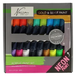 Acrylverf Fluor en Metallic Kleuren, 18x36 ml