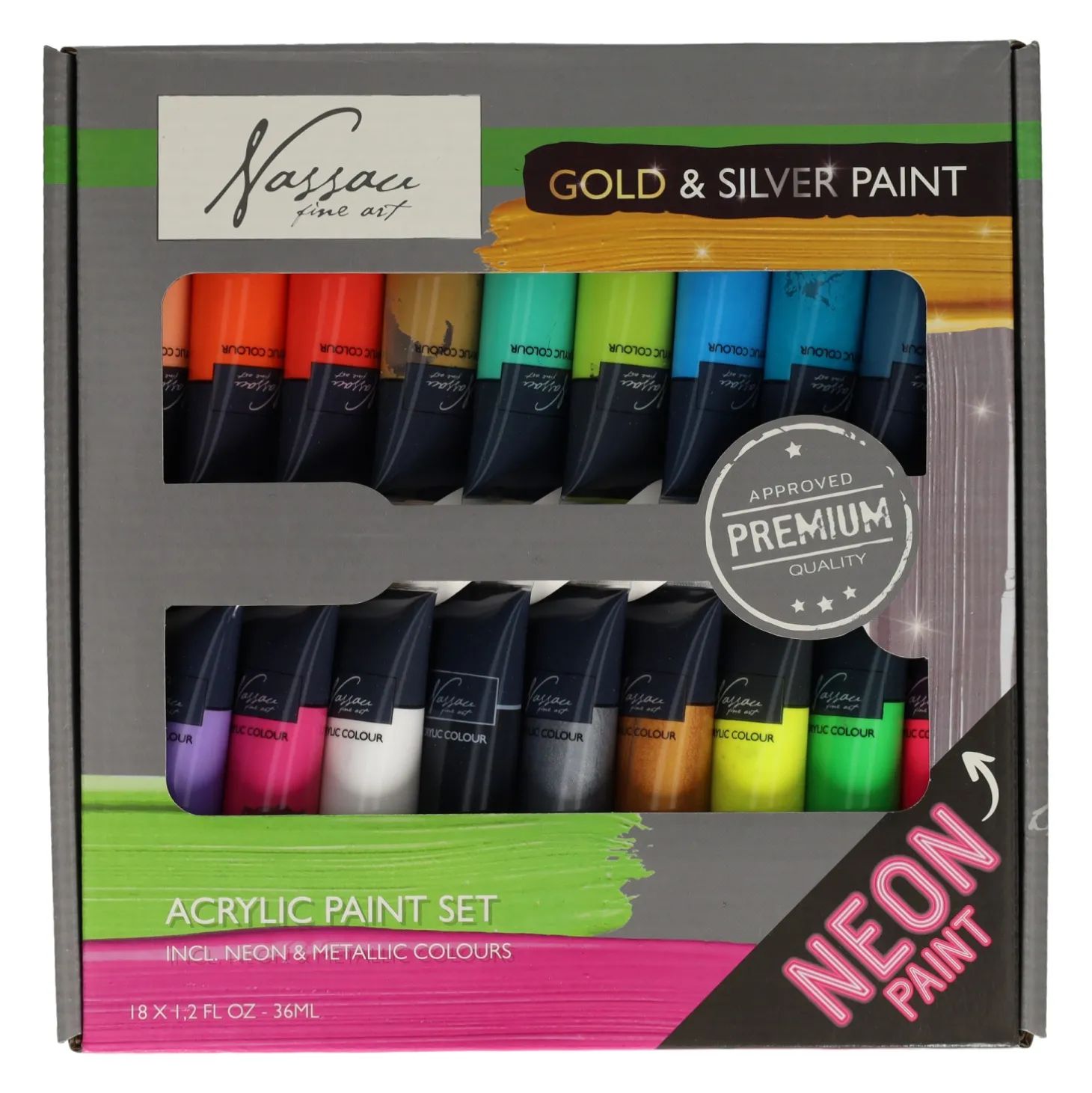 Acrylverf Fluor en Metallic Kleuren, 18x36 ml