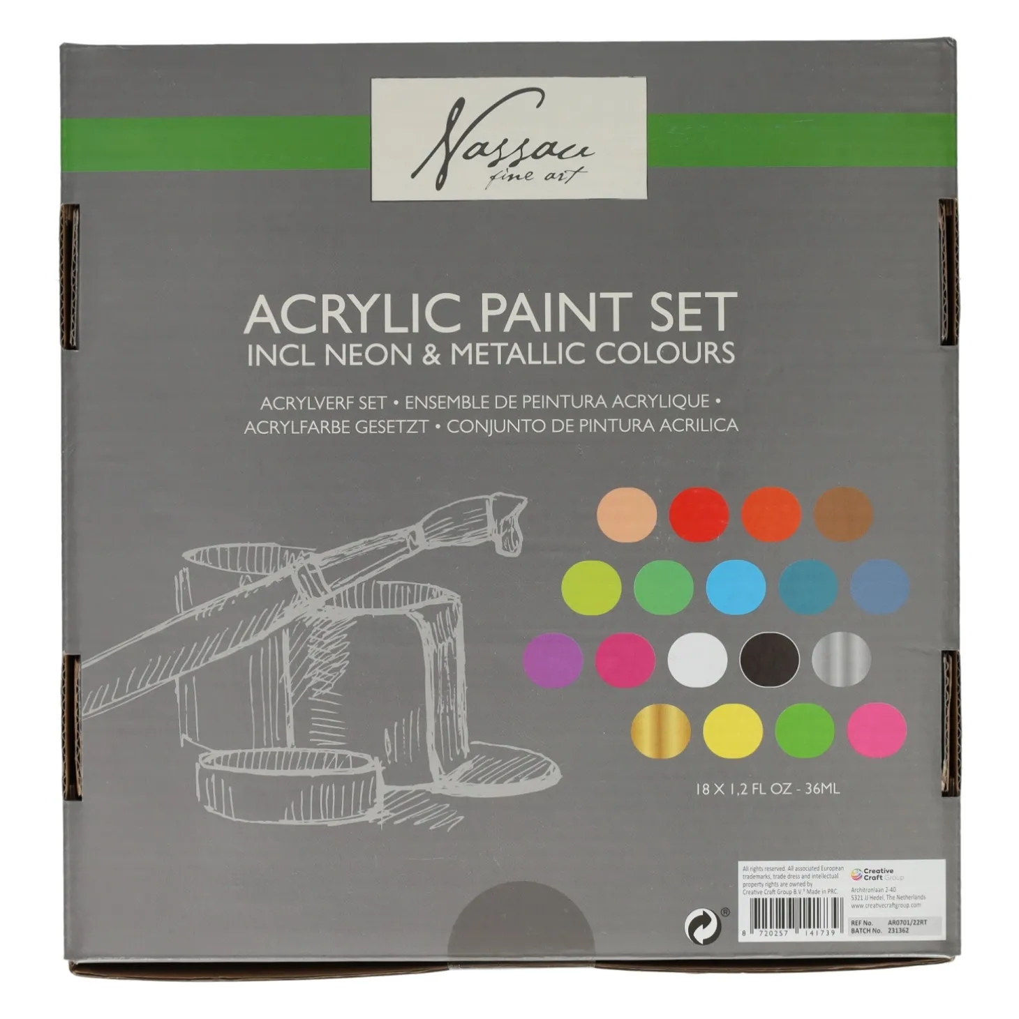 Acrylverf Fluor en Metallic Kleuren, 18x36 ml
