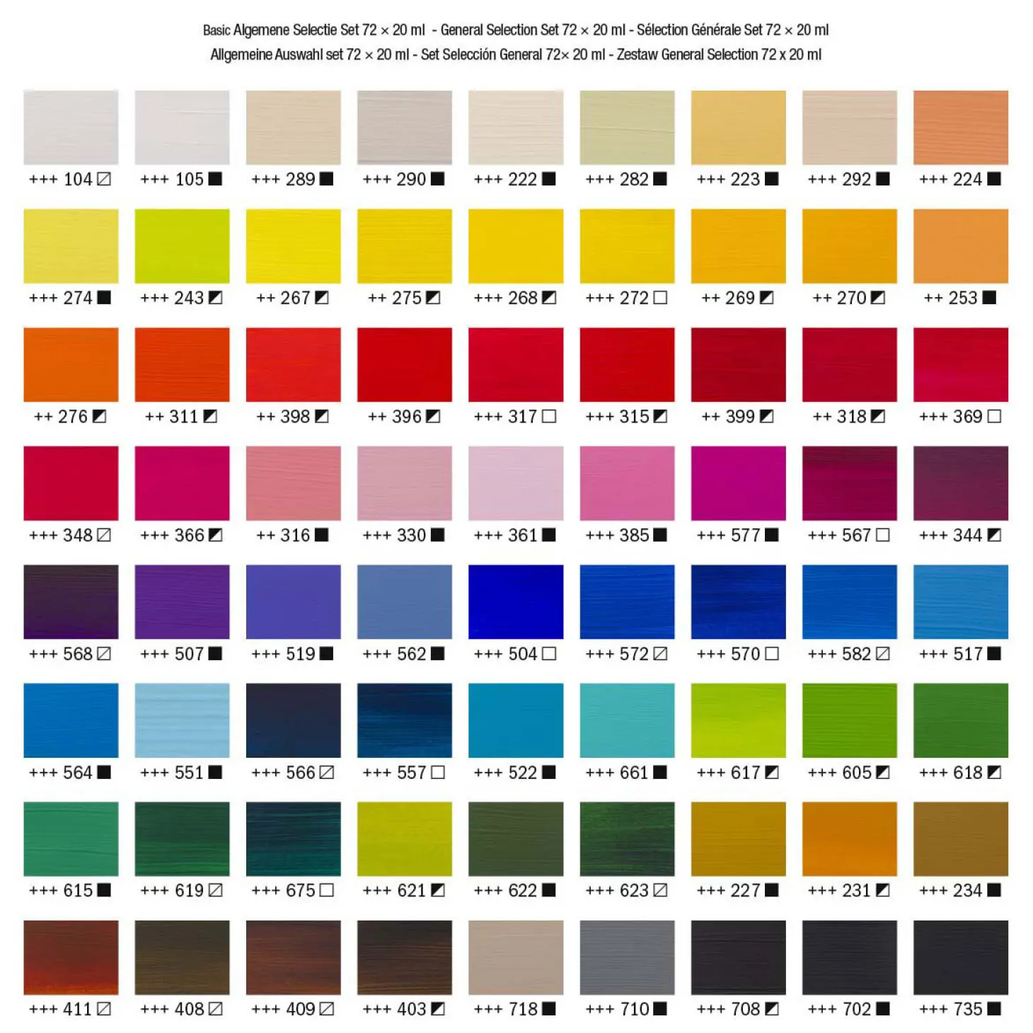 Amsterdam Standard Series Acrylverf Algemene Selectie Set 20ml, 72dlg.