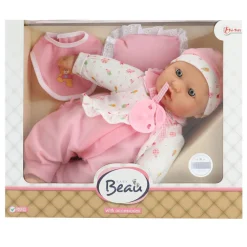 Baby Beau Babypop met Fles en Slabber, 40cm