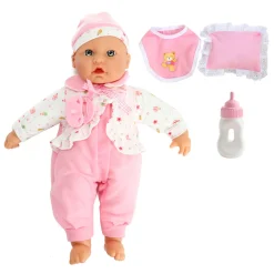 Baby Beau Babypop met Fles en Slabber, 40cm