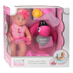 Baby Rose Drink- en Plaspop, 30cm met Accessoires