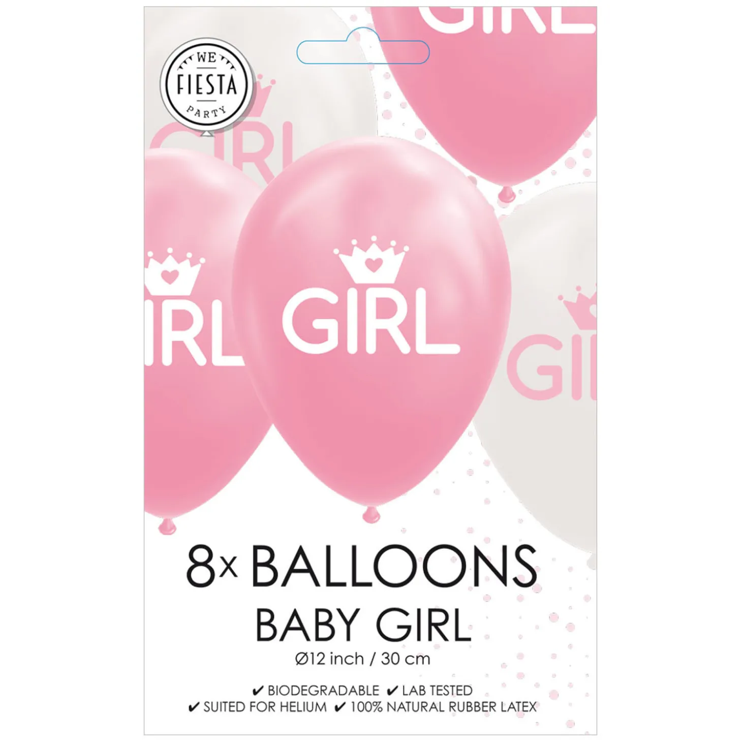 Ballonnen Dochter Baby Roze/Wit 30cm, 8st.