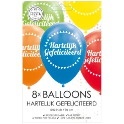 Ballonnen Hartelijk Gefeliciteerd Mix Kleuren 30cm, 8st.