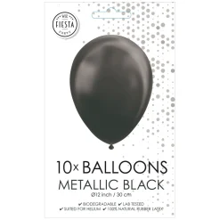 Ballonnen Metallic Zwart 30cm, 10st.