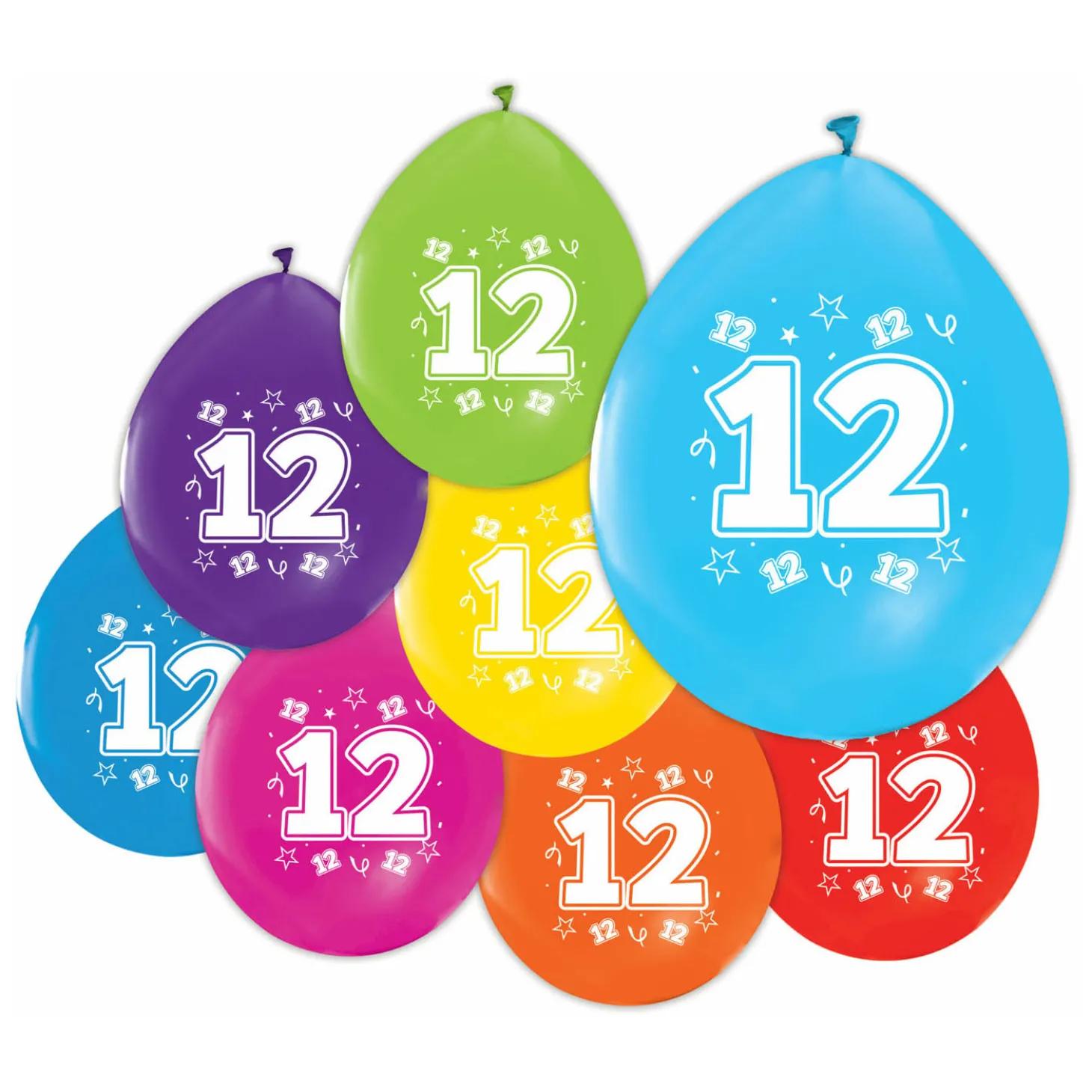 Ballonnen 2-zijdig Geprint Cijfer 12, 8st.