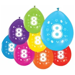 Ballonnen 2-zijdig Geprint Cijfer 8, 8st.