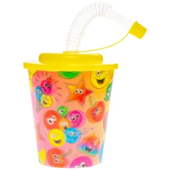 Beker met Deksel en Rietje Lachgezicht, 12st.