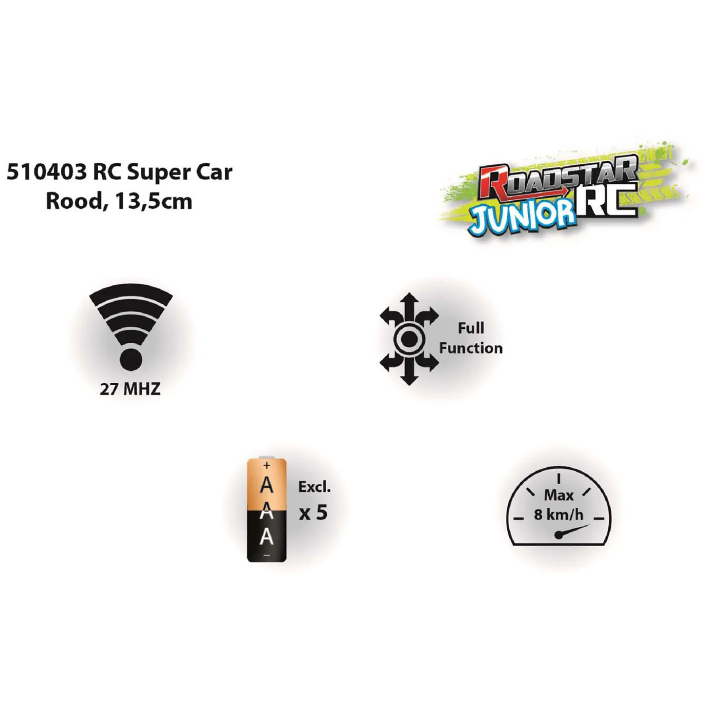 Bestuurbare Auto Roadstar RC Rood 27Mhz, 13,5cm