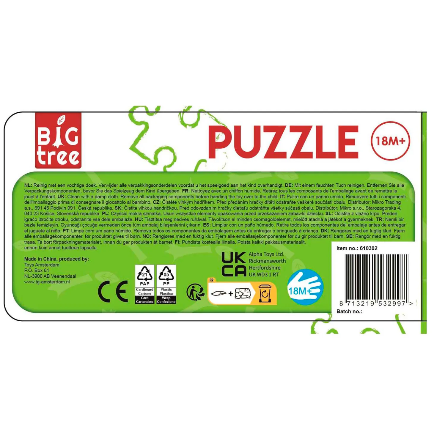Big Tree Puzzel Hout Dieren FSC, 5st.