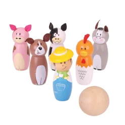 Bigjigs Houten Bowlingset Boerderij, 7dlg.