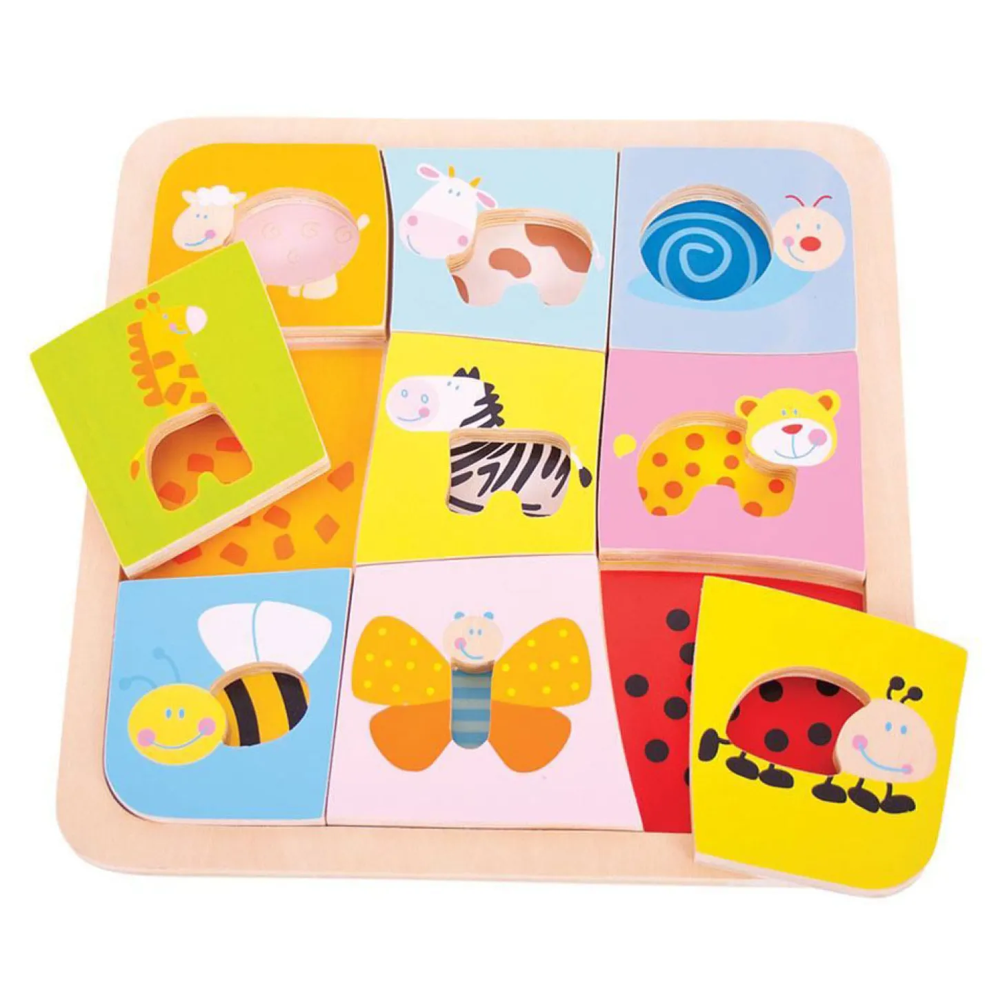 Bigjigs Houten Dieren Patronen Puzzel, 9st.