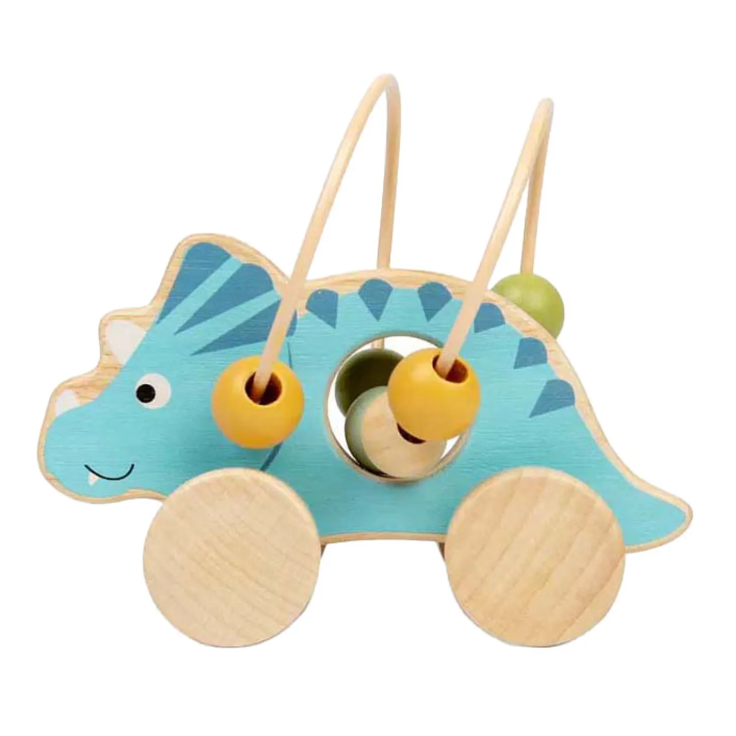 Bigjigs Houten Duwfiguur Triceratops met Kralenframe