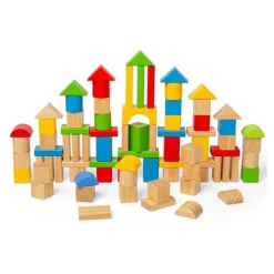 Bigjigs Houten Gekleurde Bouwstenen, 80dlg.