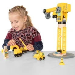 Bigjigs Houten Hijskraan & Bouwvoertuigen