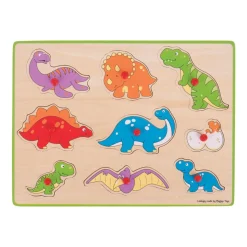 Bigjigs Houten Noppenpuzzel Dino's, 9dlg.