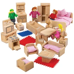Bigjigs Houten Poppenfamilie met Meubels, 26dlg.