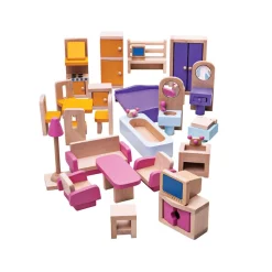 Bigjigs Houten Poppenhuis Meubels, 27dlg.