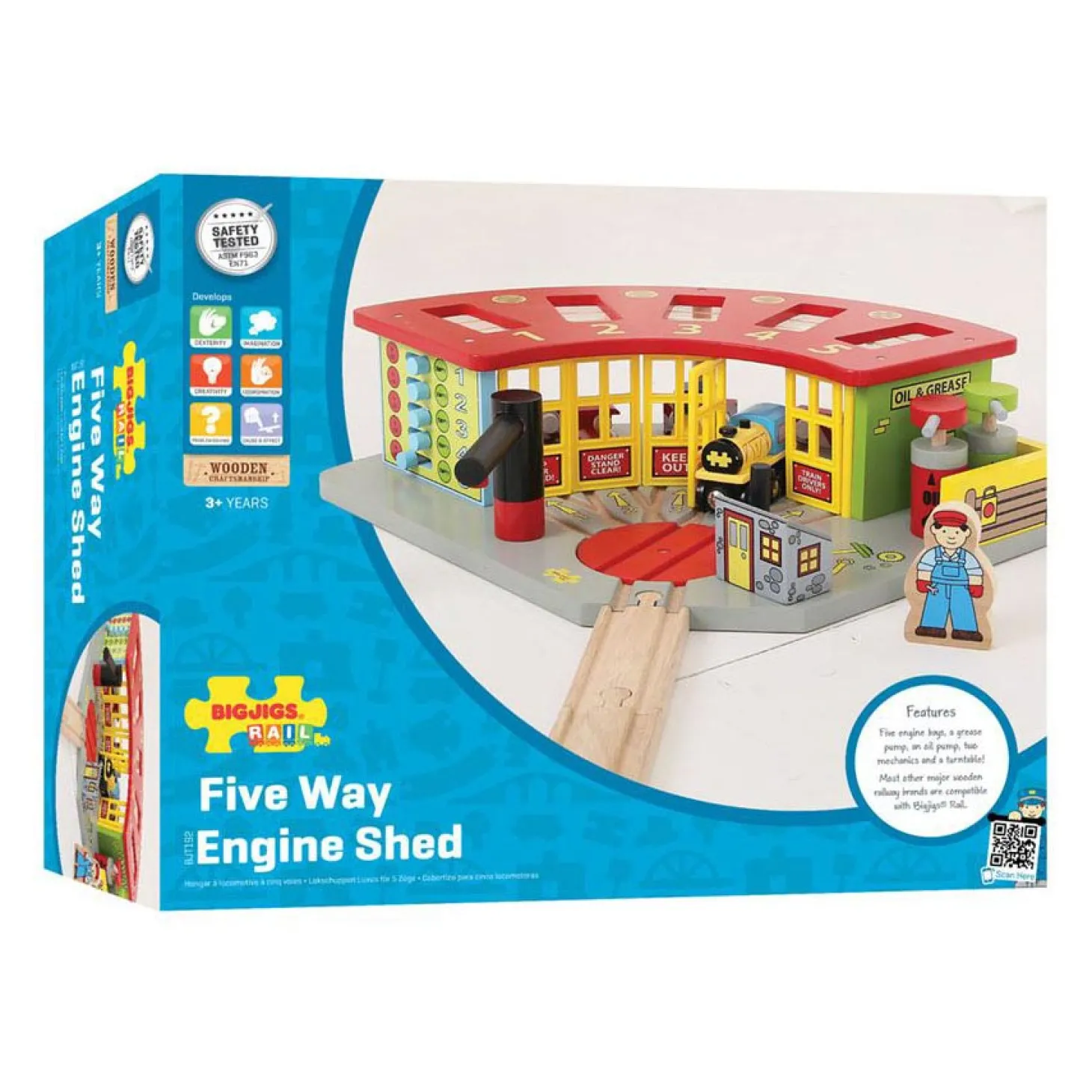 Bigjigs Houten Rails - Luxe Remise voor 5 Treinen