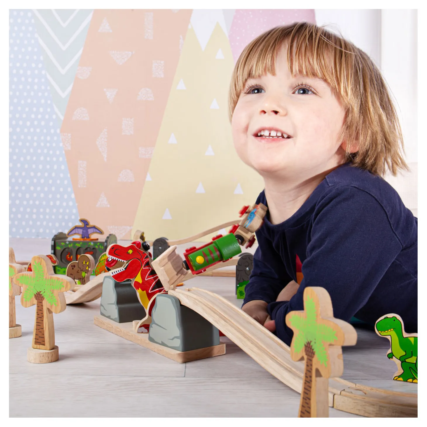 Bigjigs Houten Rails Barstende Brug T-Rex Dino, 7dlg.