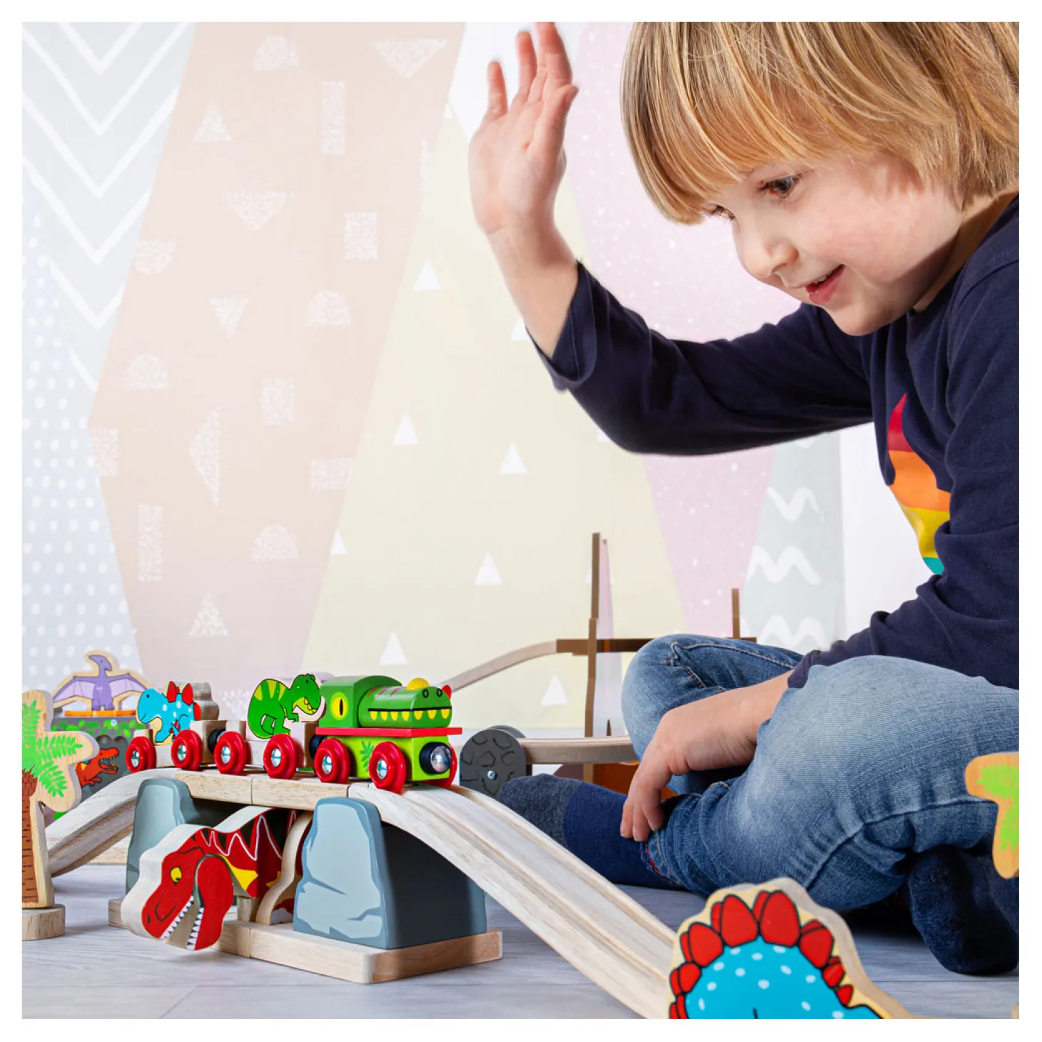 Bigjigs Houten Rails Barstende Brug T-Rex Dino, 7dlg.