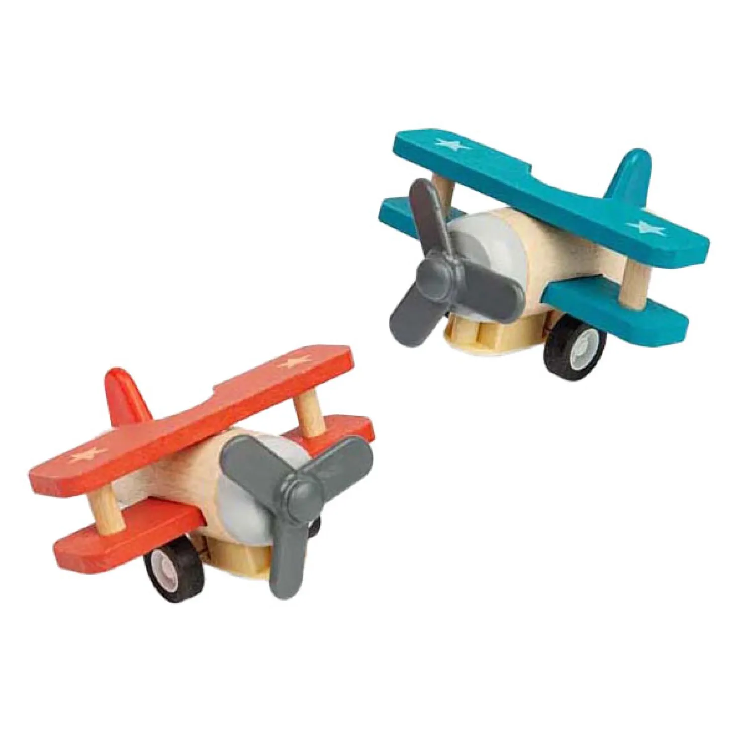 Bigjigs Houten Terugtrek Dubbeldekker Vliegtuig