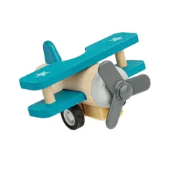 Bigjigs Houten Terugtrek Dubbeldekker Vliegtuig