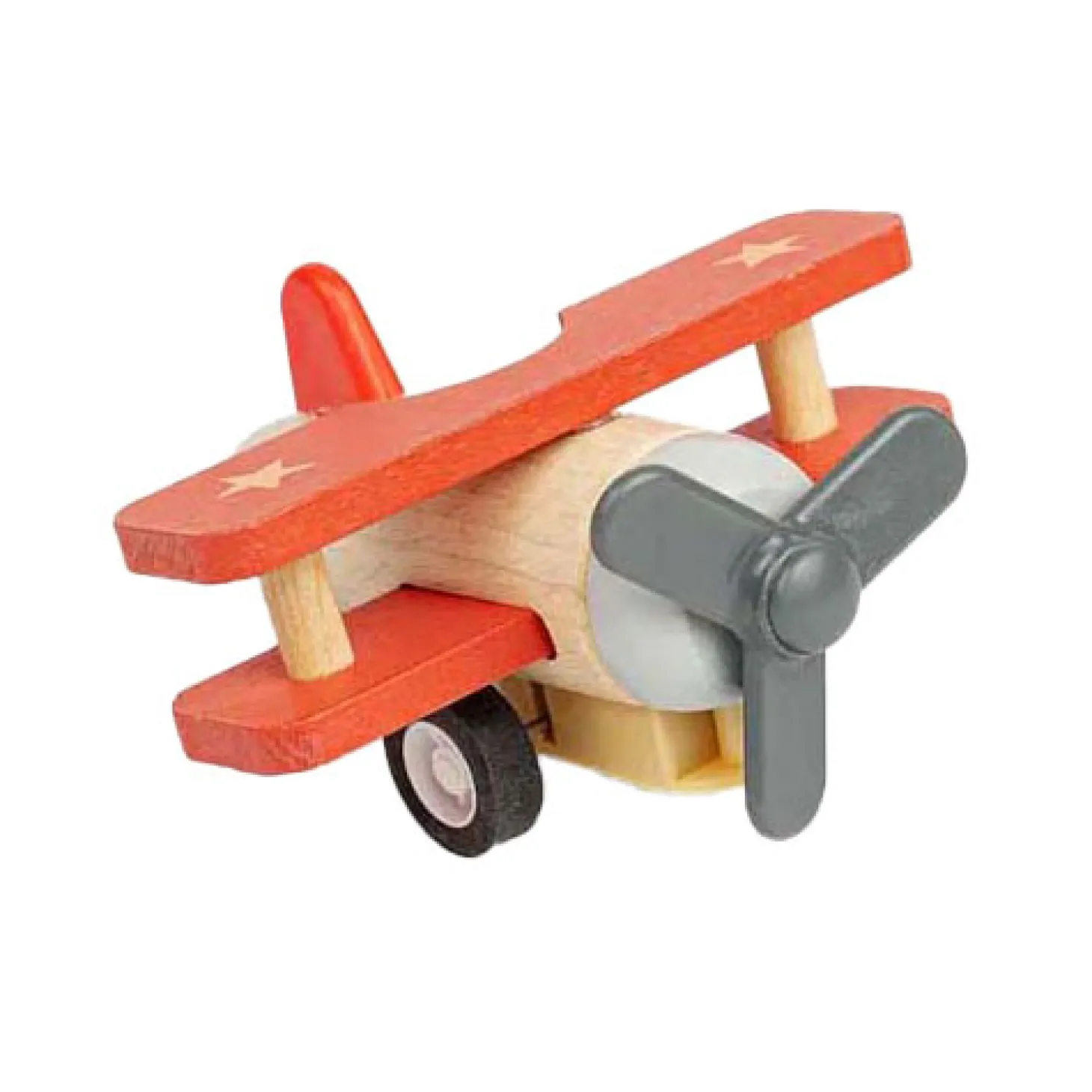 Bigjigs Houten Terugtrek Dubbeldekker Vliegtuig