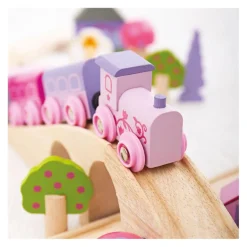 Bigjigs Houten Treinset - Roze, 40dlg.