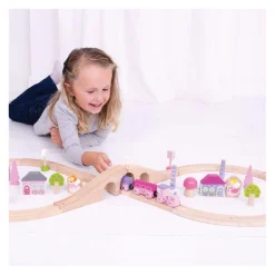 Bigjigs Houten Treinset - Roze, 40dlg.