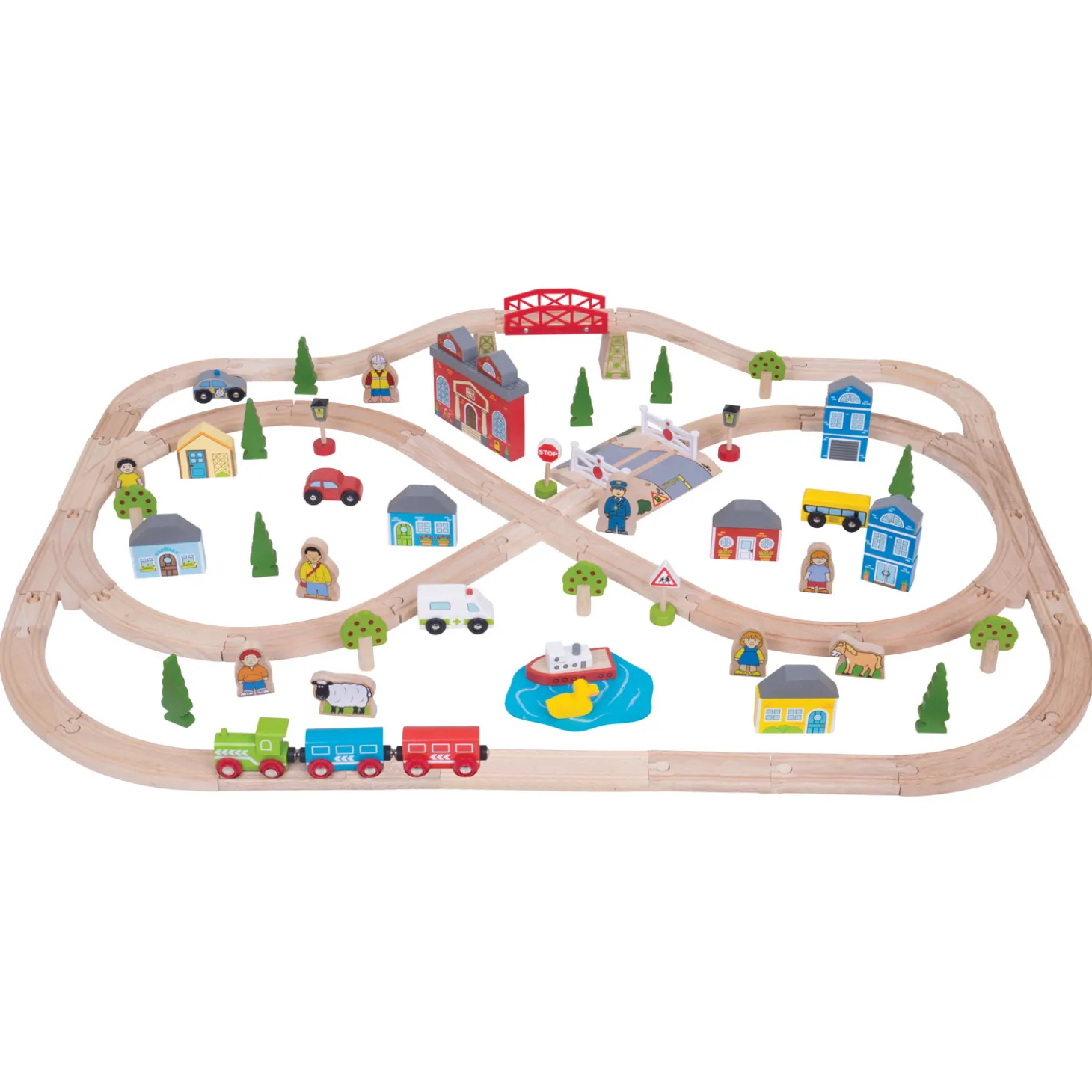 Bigjigs Houten Treinset Stad en Land, 101dlg.