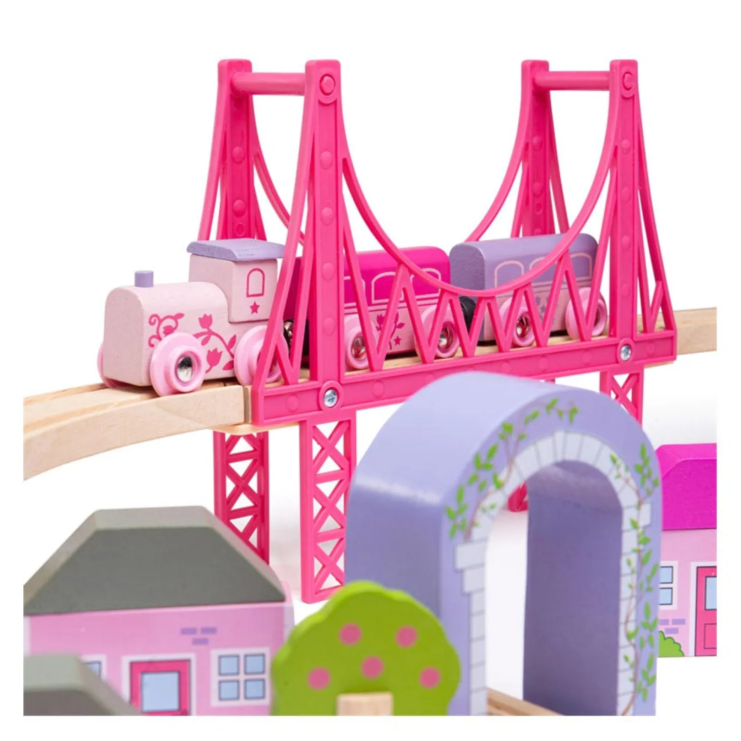 Bigjigs Houten Treinset Stad - Roze