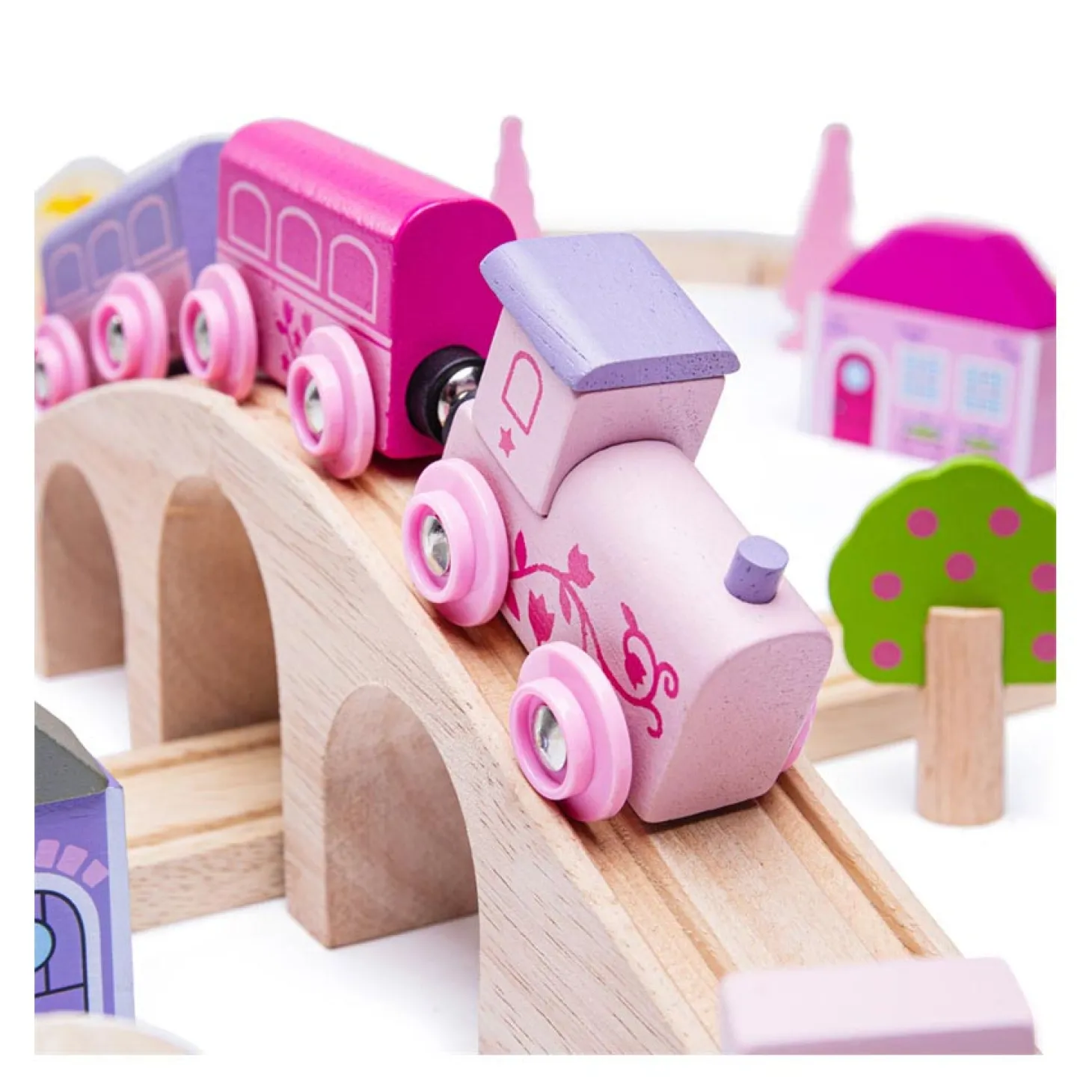 Bigjigs Houten Treinset Stad - Roze