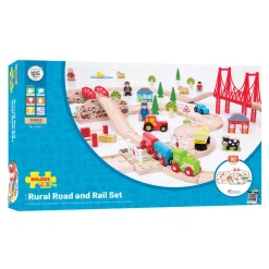 Bigjigs Houten Weg en Treinset Platteland, 80dlg.