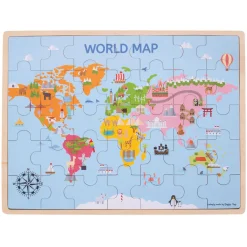 Bigjigs Houten Wereldkaart Puzzel, 35dlg.