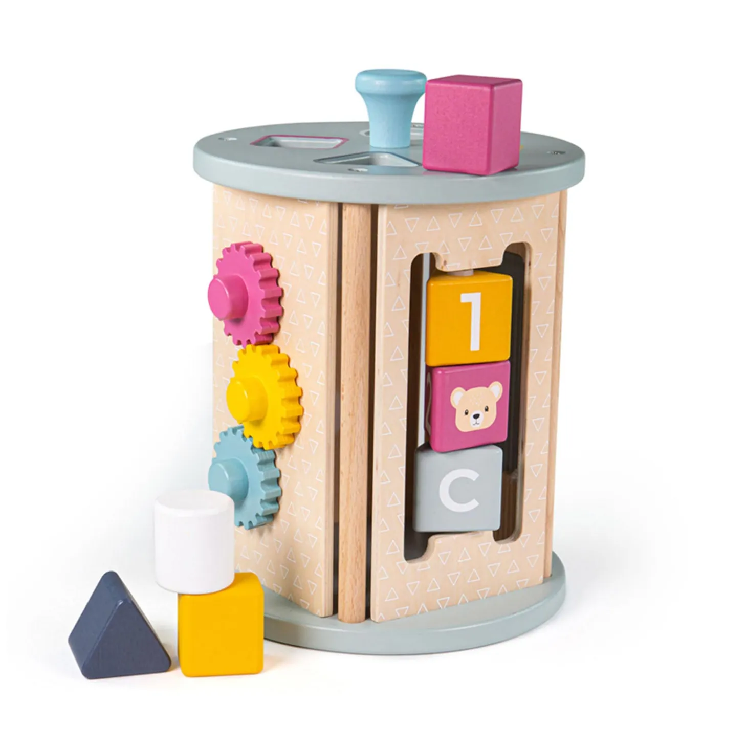 Bigjigs Rollende Activiteitenbox en Vormenstoof van Hout, 5dlg.