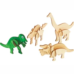 Bouwpakketje Houten 3D Dinosaurus, Set van 4