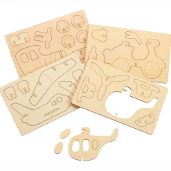 Bouwpakketje Houten 3D Voertuigen, Set van 4