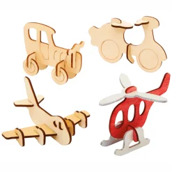 Bouwpakketje Houten 3D Voertuigen, Set van 4
