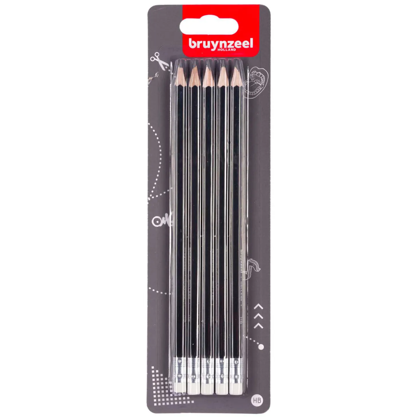 Bruynzeel Grafietpotlodenset, 5 Hb Potloden met Gum