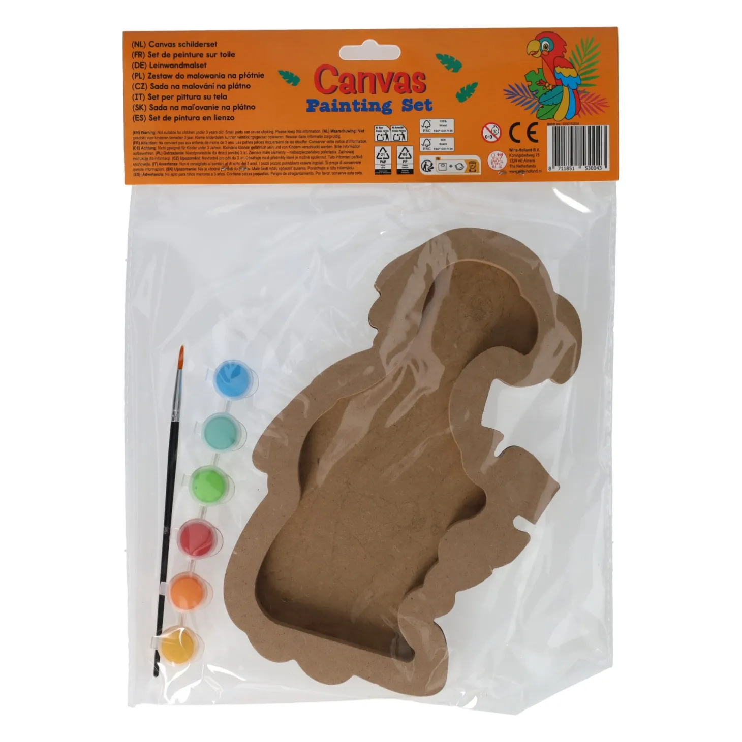 Canvas Schilderen - Papegaai - incl Penseel en 6 kleuren verf