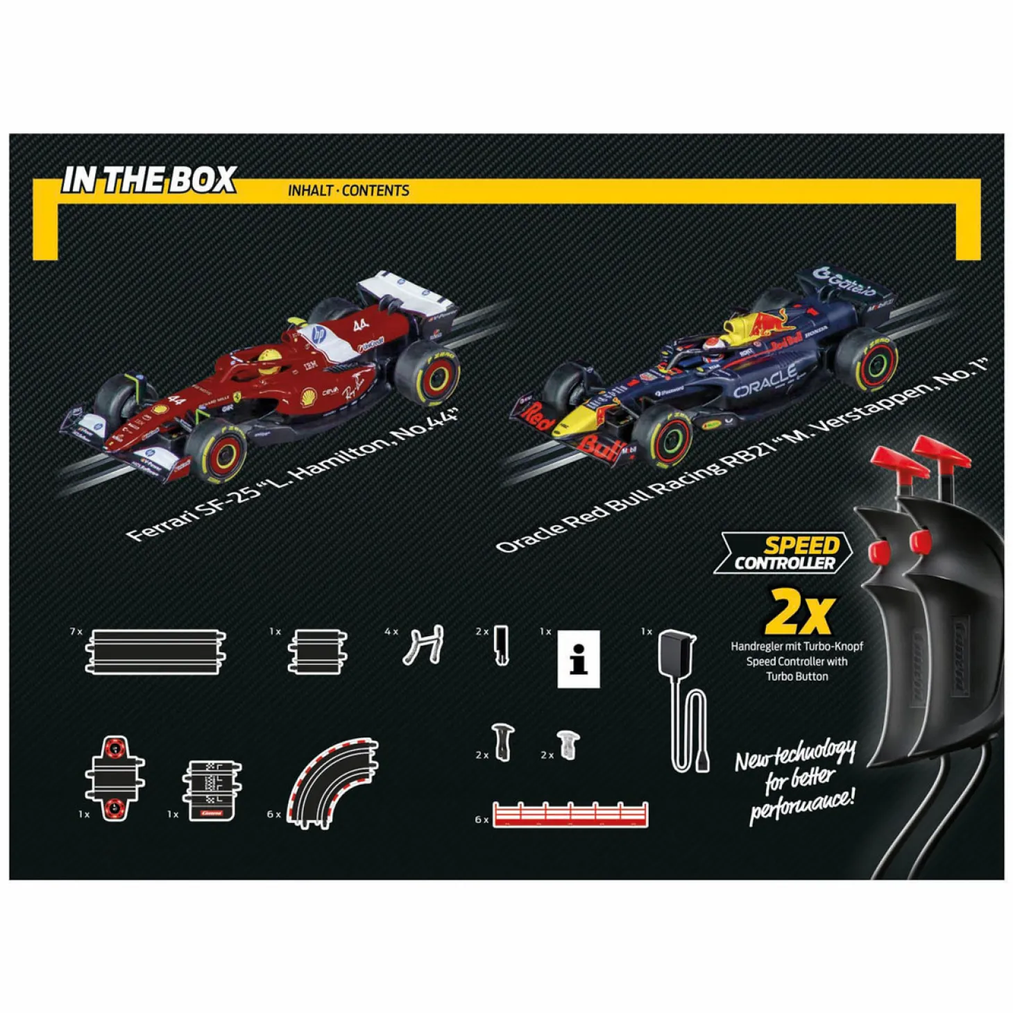 Carrera GO!!! Racebaan - Champion's Racing M. Verstappen No.1 vs. L. Hamilton No.44
