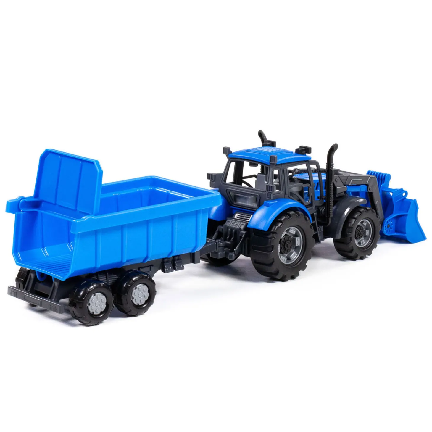 Cavallino Tractor met Lader en Aanhang Kiepwagen Blauw, Schaal 1:32
