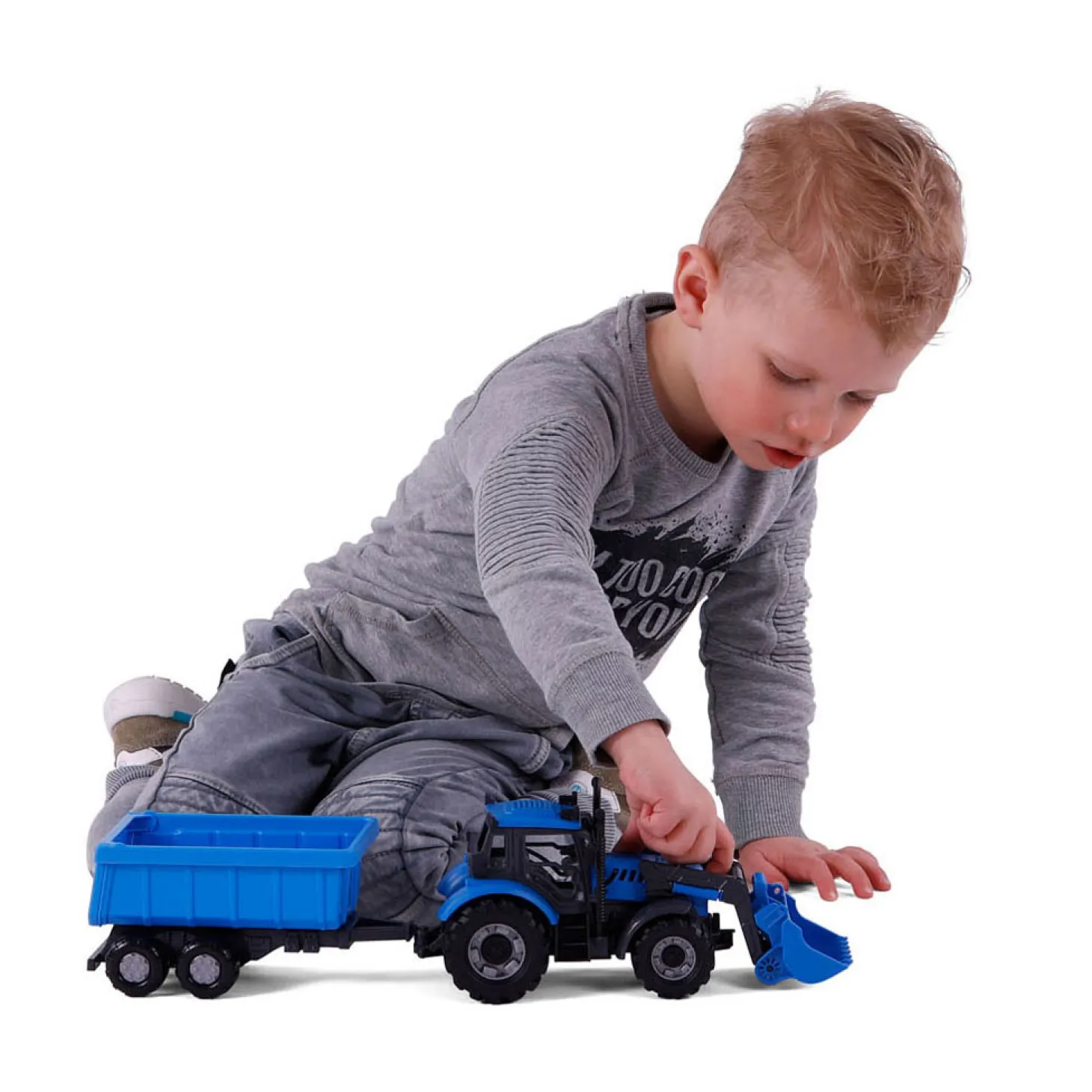 Cavallino Tractor met Lader en Aanhang Kiepwagen Blauw, Schaal 1:32