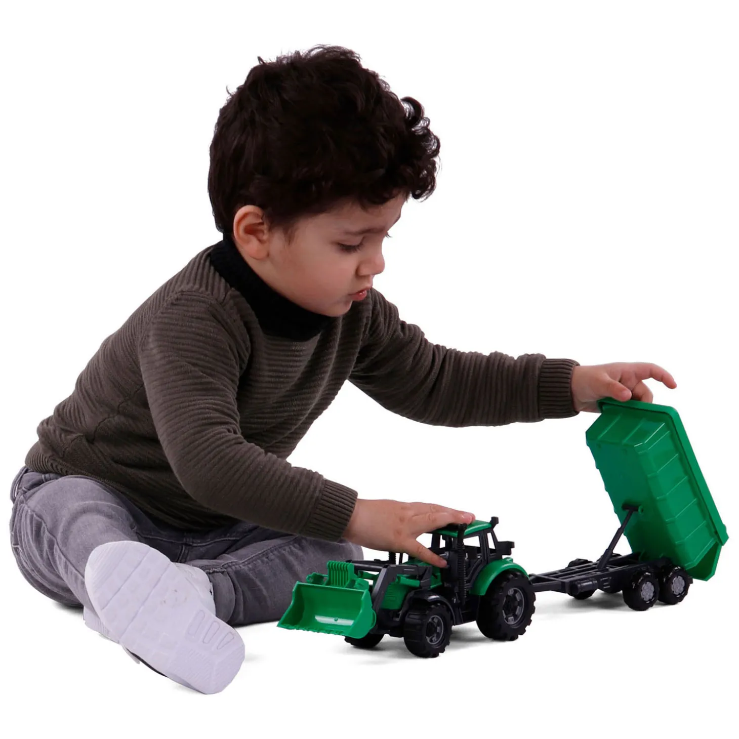 Cavallino Tractor met Lader en Aanhang Kiepwagen Groen, Schaal 1:32