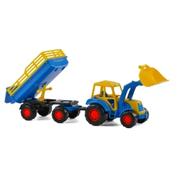 Cavallino Tractor met Voorlader en Aanhanger Blauw