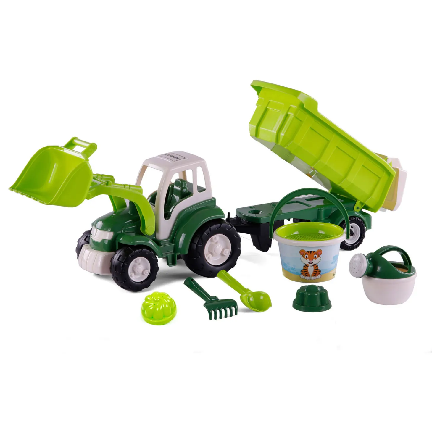 Cavallino XL Tractor Groen met Kiep- Aanhangwagen en Emmerset, 9dlg.