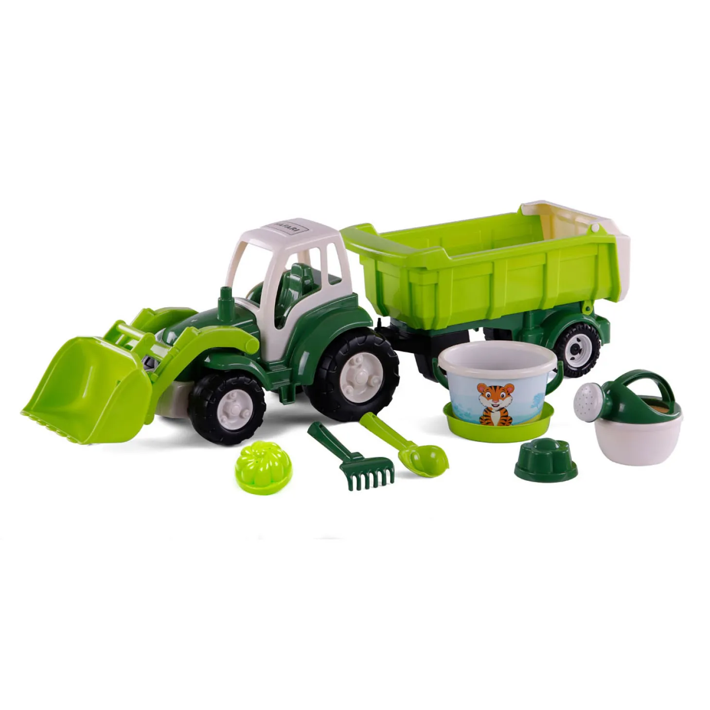 Cavallino XL Tractor Groen met Kiep- Aanhangwagen en Emmerset, 9dlg.