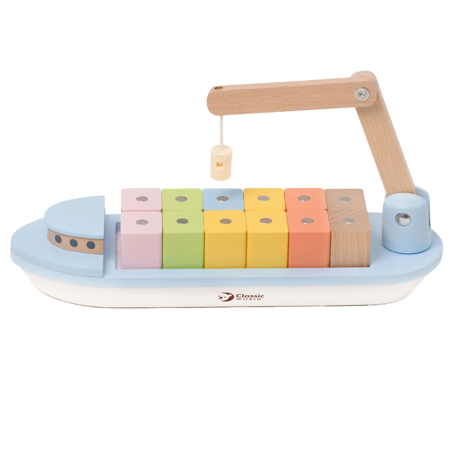 Classic World Houten Blokkenboot met Kraan, 13dlg.